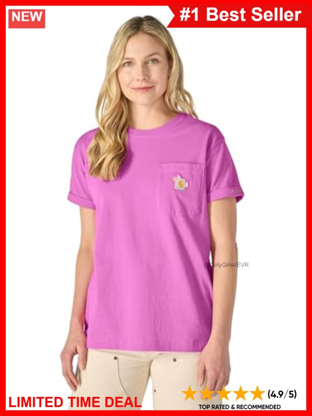 Carhartt Womens Loose Fit Floral Embroidered Short Sleeve Crewneck T-Shirt